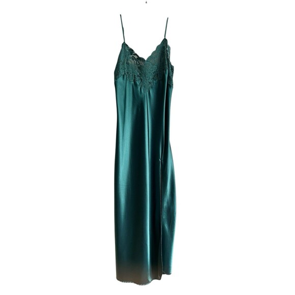 Victoria’s Secret Vintage  Satin Long Slip Dress Lace Cami L New Deadstock Green - Picture 1 of 6
